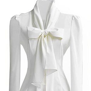 Mosocow Women's Victorian Blouse Bow Tie Neck Long Sleeve Renaissance Shirt Tops